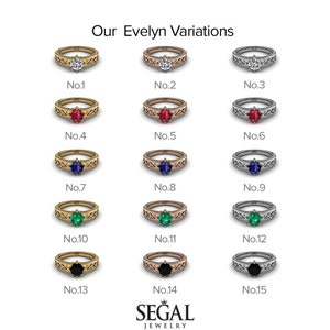 May include: A set of 15 engagement rings with different colored gemstones. The rings are arranged in a grid with three rows and five columns. The rings are all gold, rose gold, or silver. The gemstones are diamonds, rubies, sapphires, emeralds, and black diamonds.