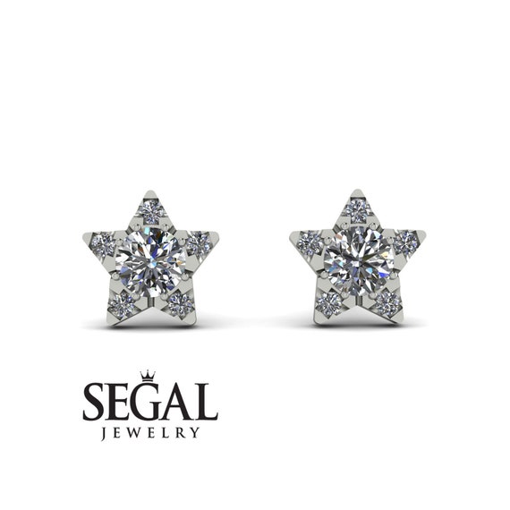 Star Diamond Earrings White Gold 14K-18K White Gold Star Stud