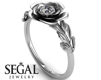 Moissanite Engagement Ring White Gold delicate Solitaire Unique Statement Rings - Adalyn