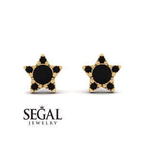Black Diamond Star Earrings Gold 14K-18K Gold Star Black Diamond Earrings Star Diamond Black Studs Mom Baby Gift - Zelda