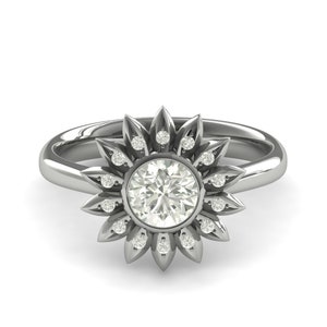 Sunflower Unique Engagement Ring Sunflower ring White Gold Flower Sunflower Flower Ring Unique Engagement Ring - Sunflower