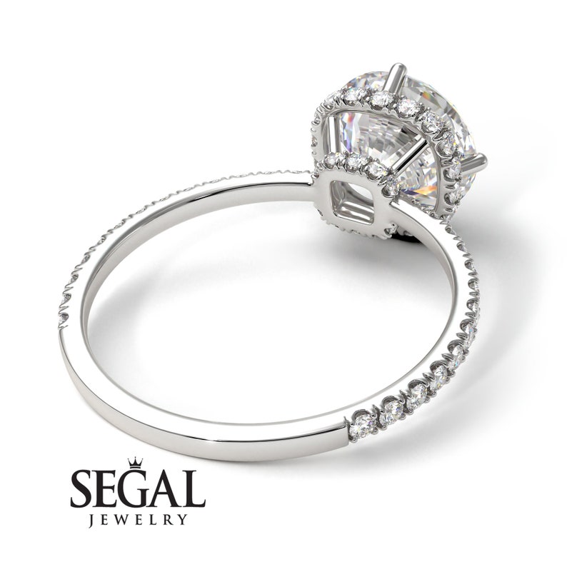 Runder Diamantring mit Halo-Fassung, 18 Karat Weißgold, Halo-Diamanten, runder Verlobungsring für Sie Bild 4