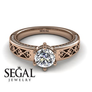 Vintage Engagement Ring Rose Gold Moissanite Engagement Ring Art Deco Ring Vintage Bridal Ring Vintage Engagement Ring - Caroline