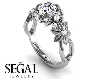 Weißgold Verlobungsring Desginer Ring Moissanit Verlobungsringe Natur Inspiriert Floral Ring Weißgold Verlobungsringe - Katherine