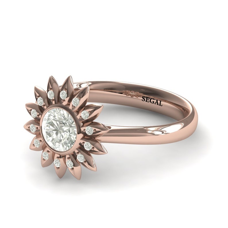 Sunflower Unique Engagement Ring Sunflower ring Rose Gold Etsy