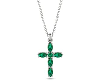 エメラルドクロスネックレス ホワイトゴールド 14K-18K ホワイト