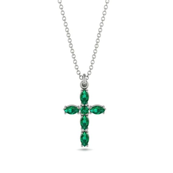 ネックレス エメラルド クロス ホワイトゴールド 14K-18K ホワイト