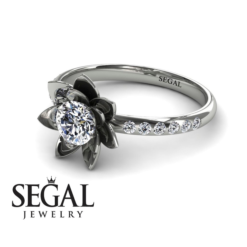 WHITE LOTUS 14kt Gold Diamond Flower Band Ring