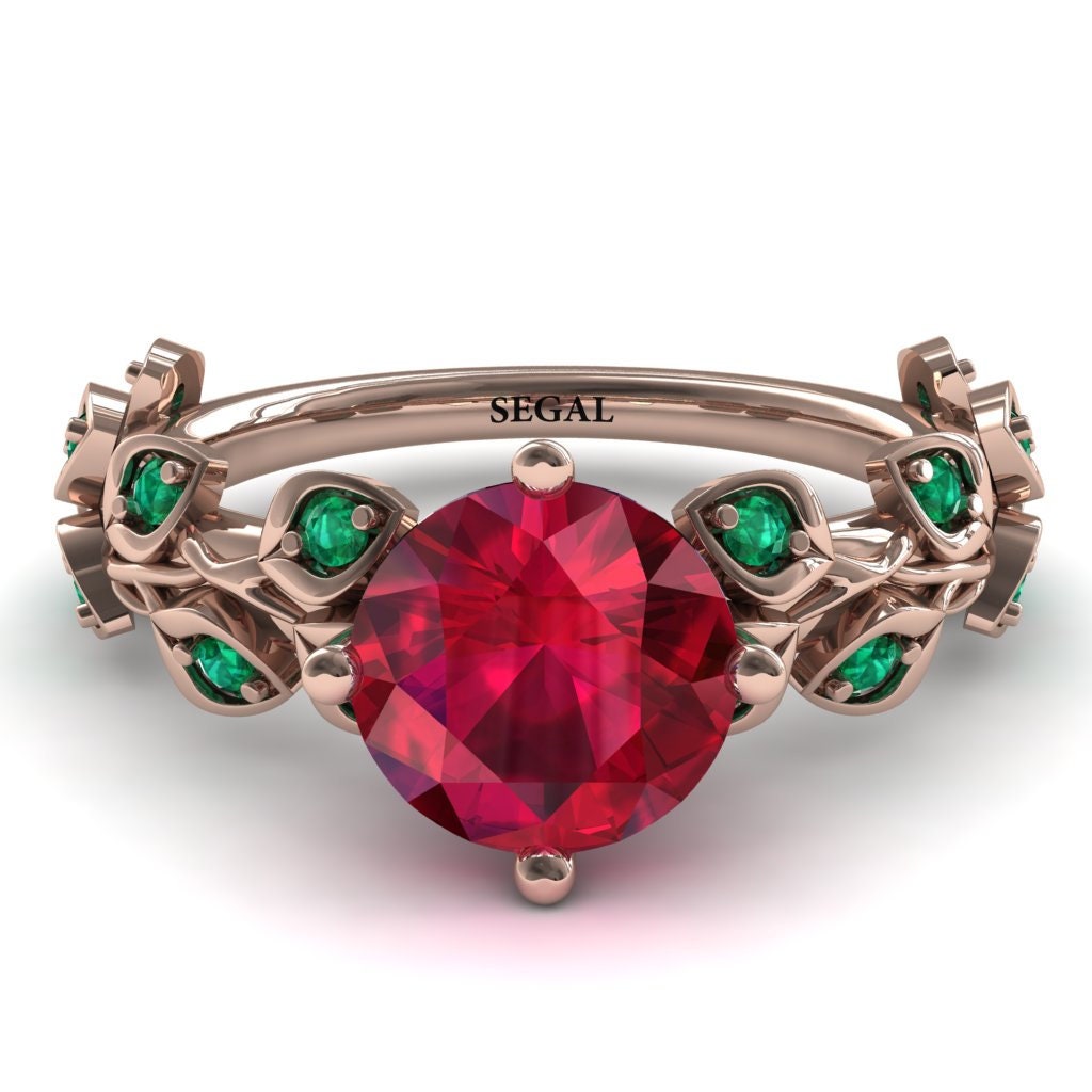 2ct Ruby Ring Rose Gold Engagement Ring Ruby Ring Leaf Ring Proposal ...