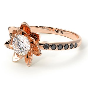 Rose Gold Diamond Engagement Ring Flower Lotus Ring Natural Diamond Ring Lotus Engagement Ring 14K Rose Gold Lotus Ring - Lotus