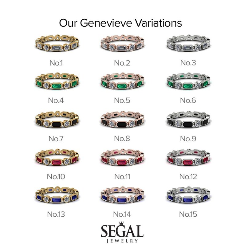 14k Yellow Gold Emerald & Round Cut Diamond Eternity Band, Natural ...