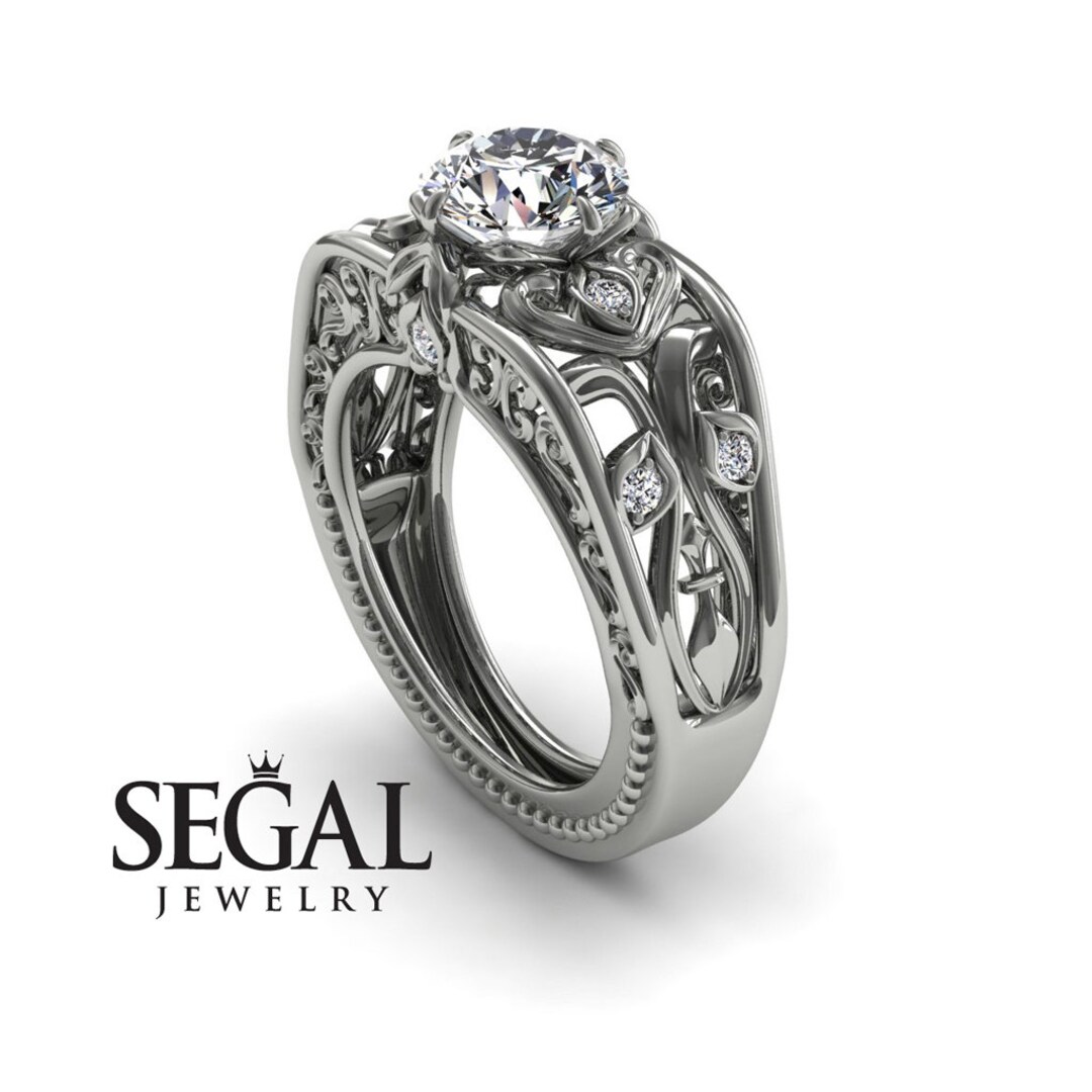 Unique Engagement Ring Diamond Ring 14K White Gold Art Deco - Etsy