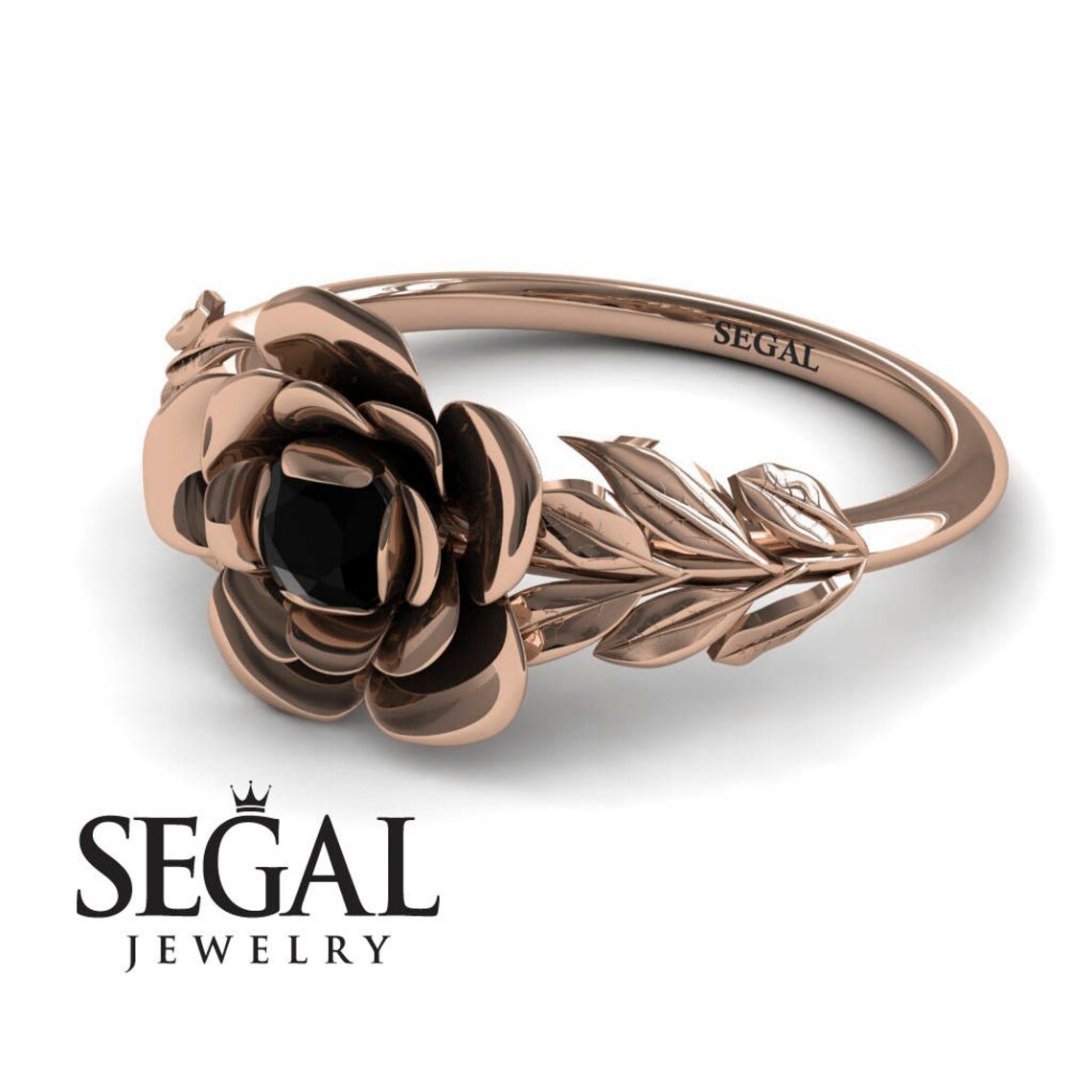 Rose Engagement Ring Rose Gold Black Diamond Solitaire Ring Simple ...