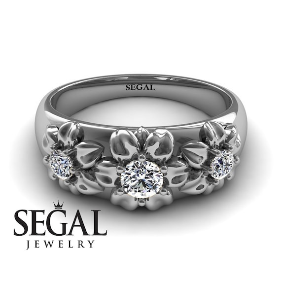 Floral Engagement Ring White Gold Victorian Ring Flower Engagement Ring Diamond Ring Nature Inspired Ring Floral Engagement Ring - Sarah
