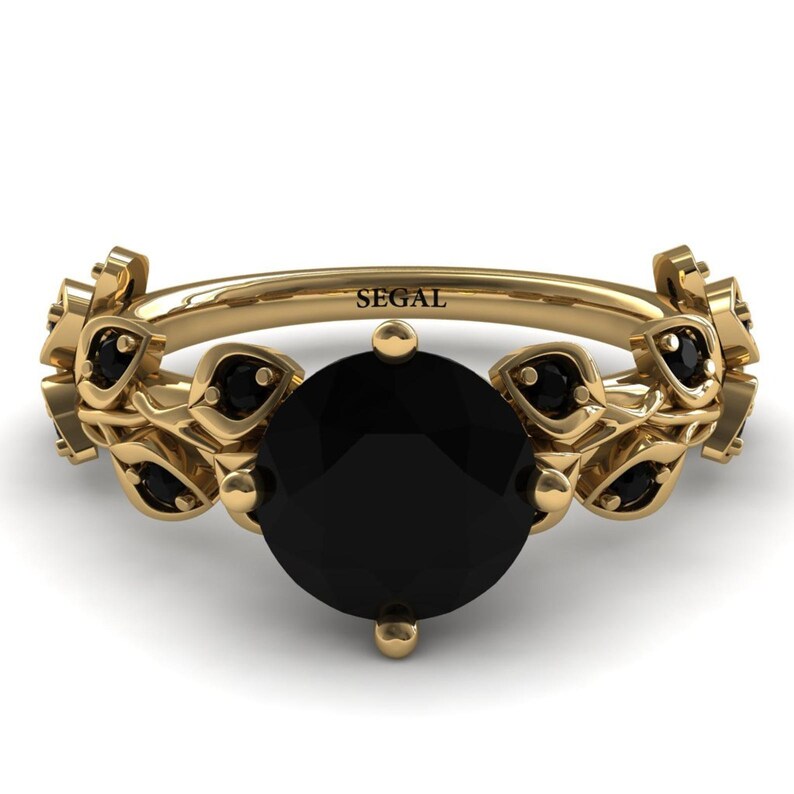 Black diamond engagement ring for women 18k Rose Gold Ring 2 ct black diamonds engagement rings black leaves image 10