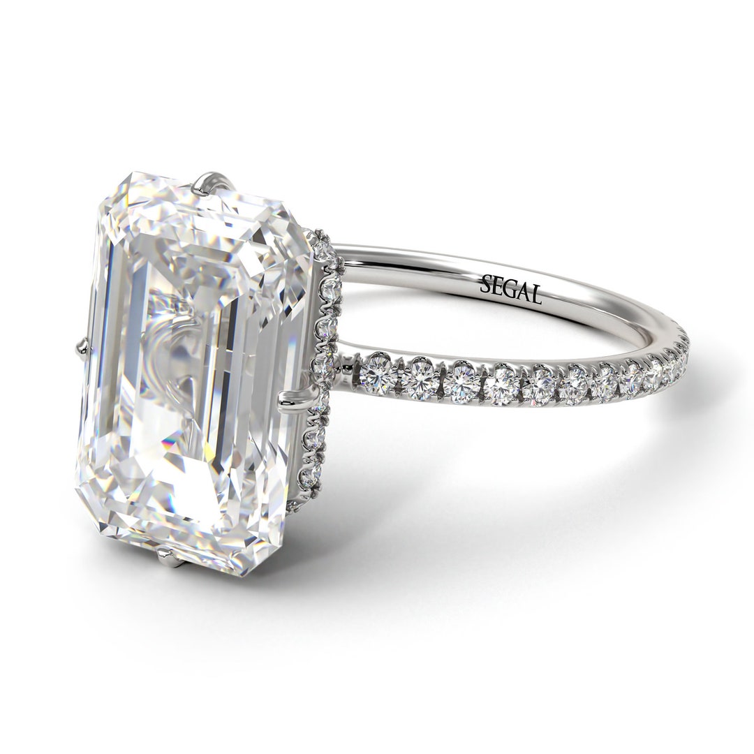 Emerald Cut Diamond Engagement Ring White Gold 14K-18K White - Etsy