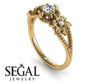 Art Deco Engagement Ring 14k Yellow Gold Flower Ring Leaf Engagement Ring Diamond Ring Vintage Ring Art Deco Engagement Ring - Kennedy