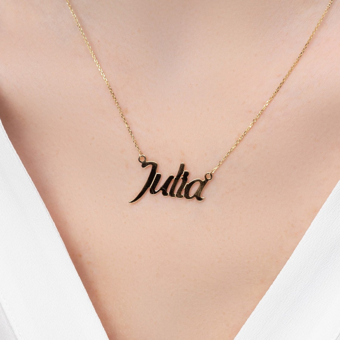 14K Gold Evie Name Necklace Rose Gold Yellow Gold White - Etsy