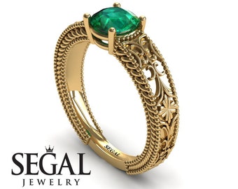 Art Deco Engagement Ring Yellow Gold Antique Art Deco Engagement Ring Green Emerald Ring Vintage Ring Art Deco Engagement Ring - Brooklyn