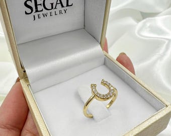 Luck Ring Horseshoe Diamond Gold 14K-18K Gold Unique Rings Diamond Horseshoe Ring for Girlfriend Everyday Ring - Malia