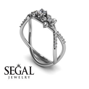 Diamond Engagement Ring White Gold Thin Elegant Flower Engagement Ring Floral Ring Nature Inspired Ring Diamond Engagement Ring - Annabelle