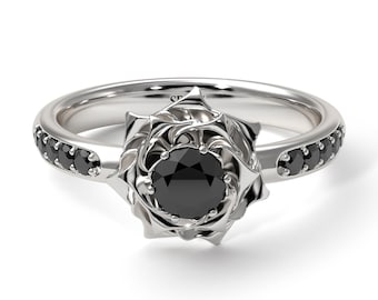Black Diamond Engagement Ring White Gold Rose Black Diamond Unique Engagement Ring Black Diamond - Elena