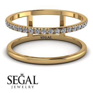 14K Yellow Gold Diamond Double Eternity Band, Natural Round Diamond Gold Stacking Wedding Ring