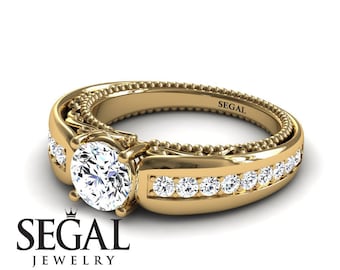 Art Deco Engagement Ring Yellow Gold Antique Engagement Ring Moissanite Ring Designer Ring Art Deco Engagement Ring - Gabriella