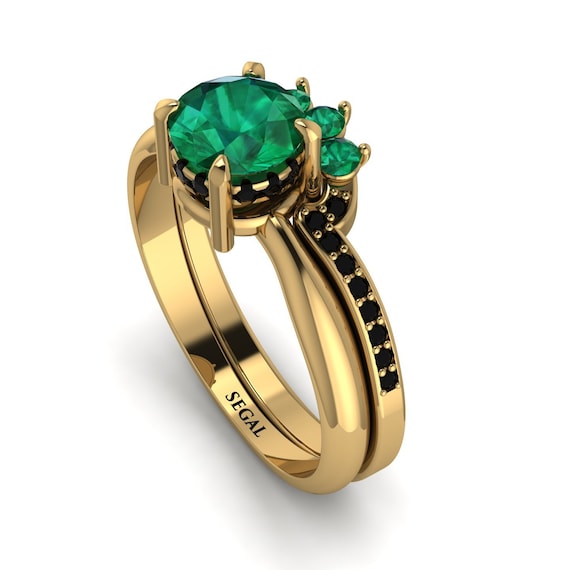 Parure da sposa in oro giallo 14 carati con smeraldo nascosto