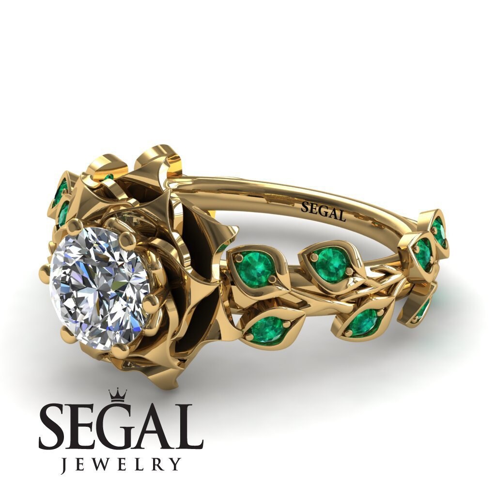 Moissanite Verlobungsring Grün Smaragd Rose Blume Vintage Ring Einzigartiger Vorschlag Ring Art-Deco-Ring Natur Diamantring - Sydney Rose Flower