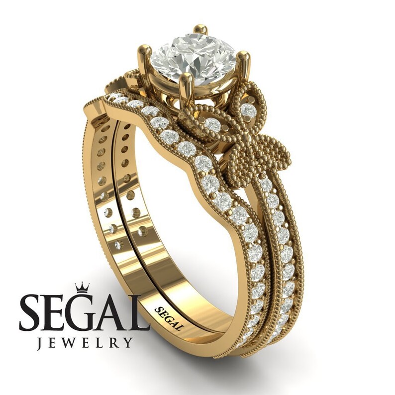 Butterfly Engagement Ring Butterfly Bridal Set Unique - Etsy