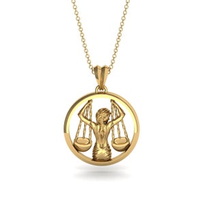 Libra Necklace Zodiac Gold 14K-18K Gold Libra Pendant Necklace