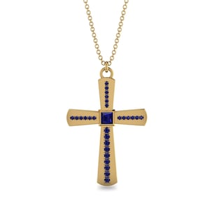 Sapphire Cross Classic Gold 14K-18K Gold Cross Pendant Sapphire Necklace Cross Blue Sapphire Pendant Blue Birthday Gift for Her - Miles
