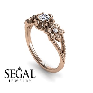 Flower Engagement Ring 14k Rose Gold Nature Inspired Ring Floral Engagement Ring Diamond Ring Art Deco Ring Flower Engagement Ring - Kennedy