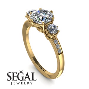 Gelbgold Runde Drei Steine Diamant Vintage Verlobungsring