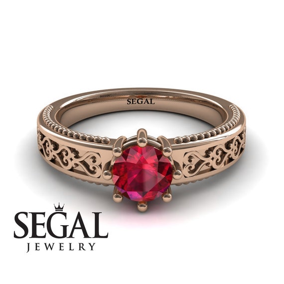 Vintage Engagement Ring 14k Rose Gold Victorian Ring Art Deco Engagement Ring Red Ruby Ring Antique Ring Vintage Engagement Ring - Evelyn
