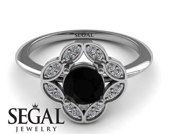 Unique Engagement Ring Black Diamond Halo Ring Antique Engagement Ring Black Diamond Ring Vintage Ring Unique Engagement Ring - Lucy