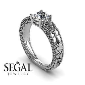 Edwardian Engagement Ring White Gold Antique Ring Filigree Engagement Ring Moissanite Ring Vintage Ring Edwardian Engagement Ring - Brooklyn