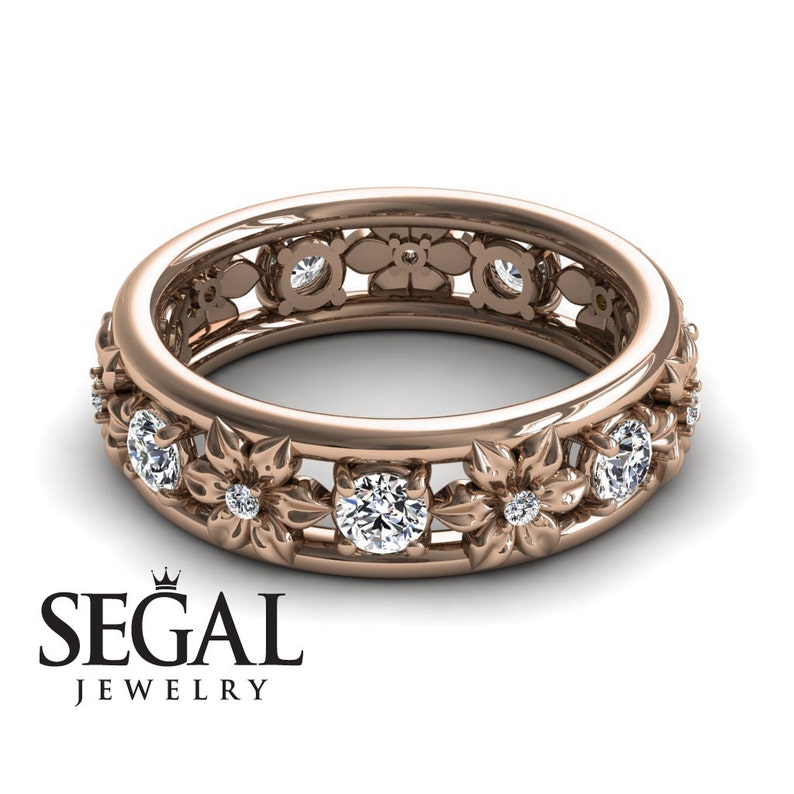 Anniversary ring Diamond ring 14K Red Gold Flowers Vintage Etsy