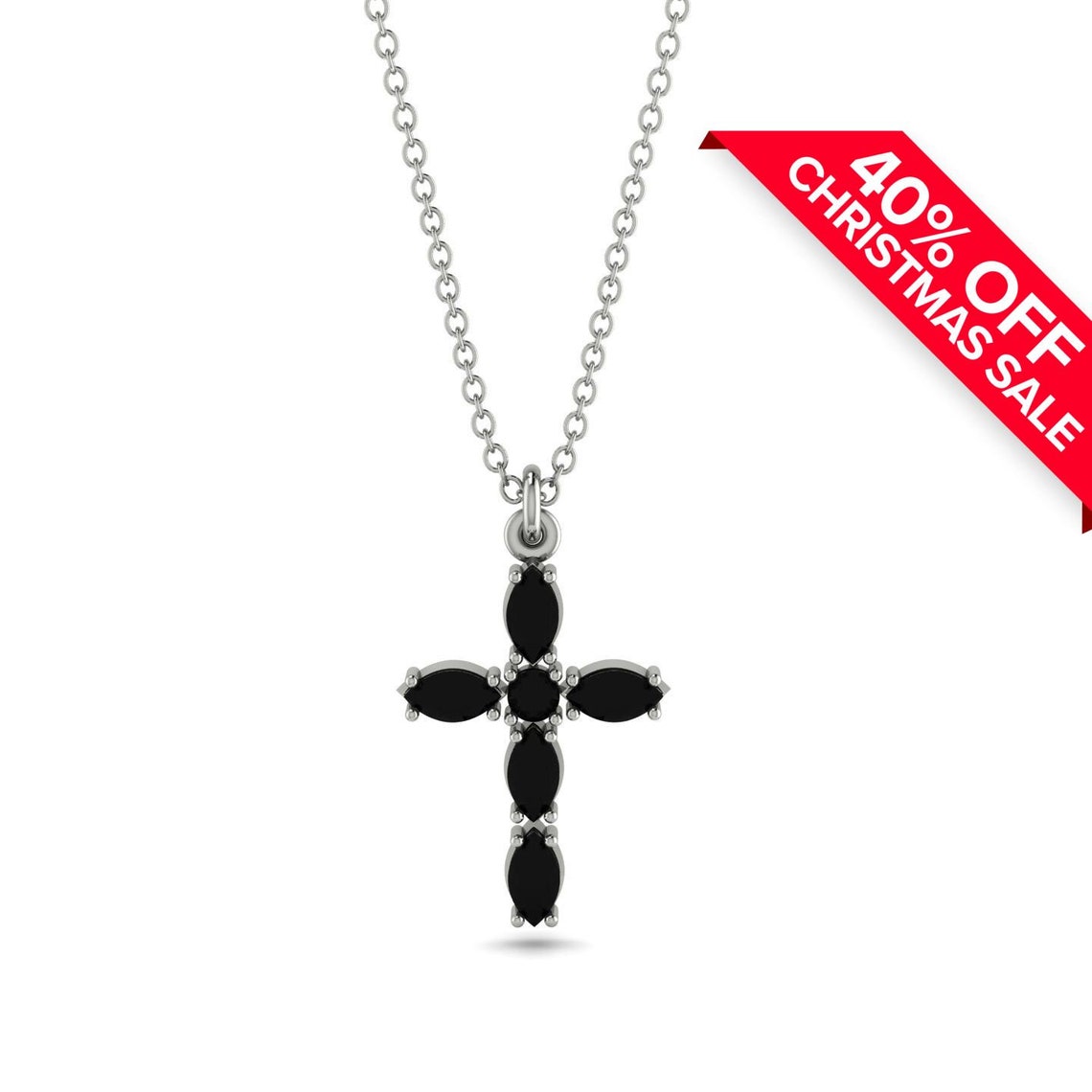 Necklace Black Diamond Cross White Gold 14K18K White Gold Etsy