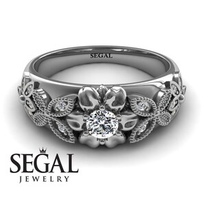 Edwardian Engagement Ring White Gold Flower Ring Floral Engagement Ring Diamond Ring Art Deco Ring Edwardian Engagement Ring - Isabella