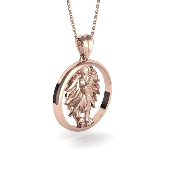 Leo Necklace Rose Gold 14K-18K Rose Gold Leo Zodiac Pendant Necklace