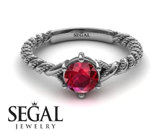 Antique Engagement Ring 14k White Gold Art Deco Ring Solitaire Engagement Ring Red Ruby Ring Unique Ring Antique Engagement Ring - Keira
