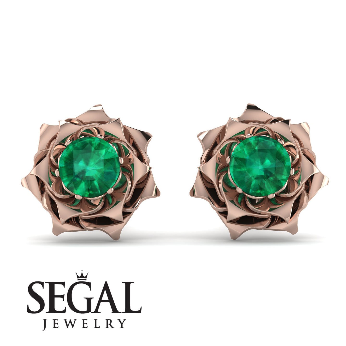 Emerald Rose Flower Earrings Rose Gold 14K-18K Rose Gold Rose