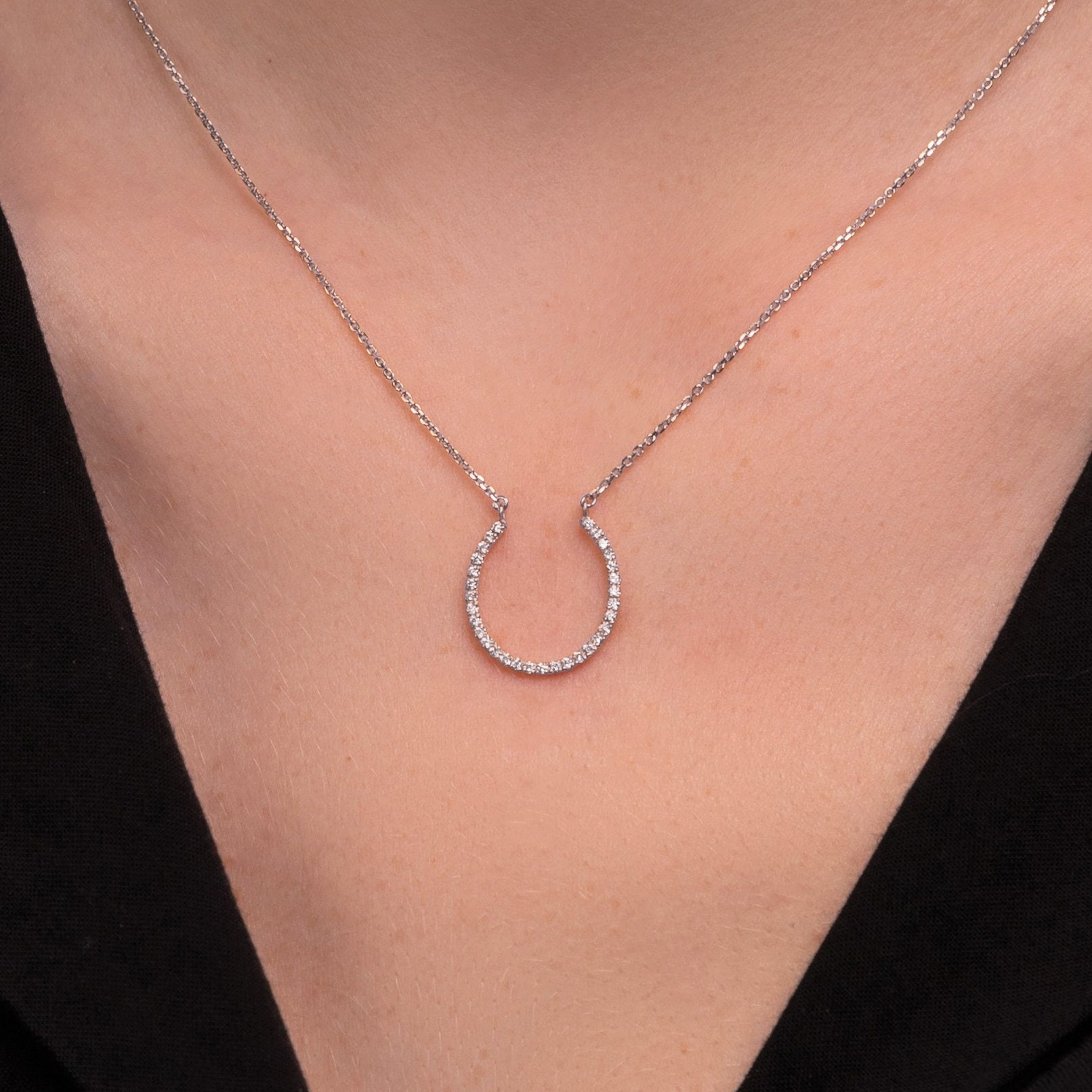 Diamond Horseshoe Pendant Necklace 