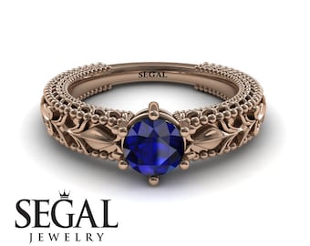 Victorian Engagement Ring Rose Gold Filigree Ring Art Nouveau Engagement Ring Blue Sapphire Antique Ring Victorian Engagement Ring - Kylie