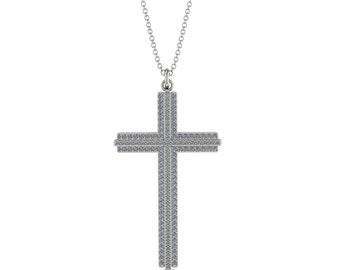 Diamond Cross Necklace 18K White Gold Necklace Diamond Cross White Gold 14K Pendant Diamond Necklace Cross Christmas Gift - Aaron