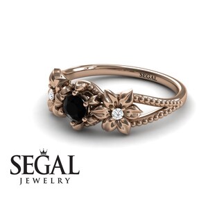 Milgrain Engagement Ring Rose Gold Black Diamond Ring Flower Ring Flower Engagement Ring Art Deco Ring Filigree Engagement Ring - Kennedy