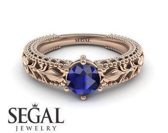 Victorian Engagement Ring Rose Gold Filigree Ring Art Nouveau Engagement Ring Blue Sapphire Antique Ring Victorian Engagement Ring - Kylie