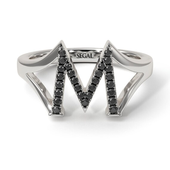 DIAMOND INITIAL M RING Black 18K-14K Rose Gold - White Gold